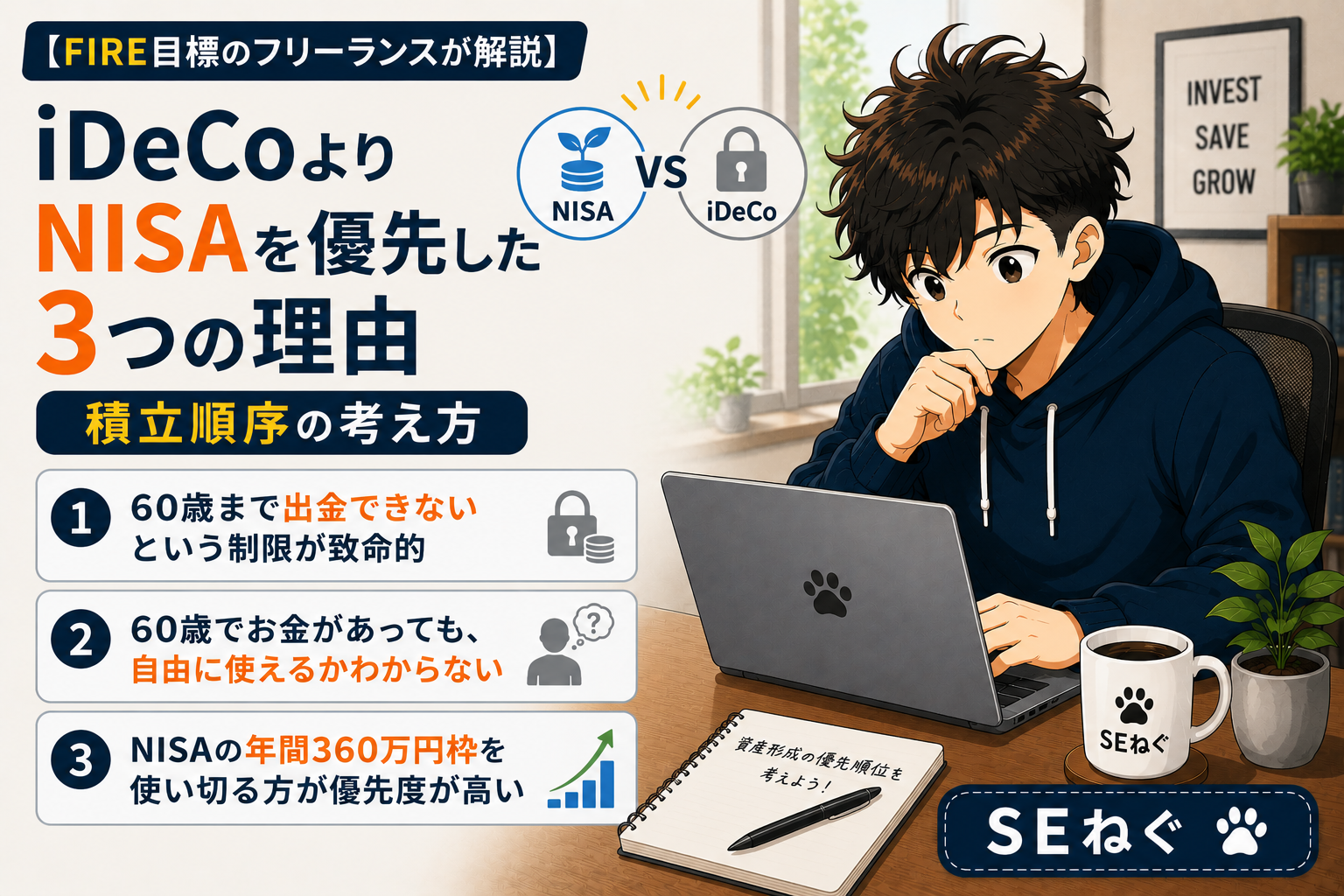 【FIRE目標のフリーランスが解説】iDeCoよりNISAを優先した3つの理由