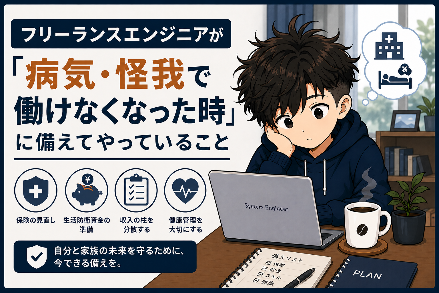 フリーランスエンジニアが「病気・怪我で働けなくなった時」に備えてやっていること