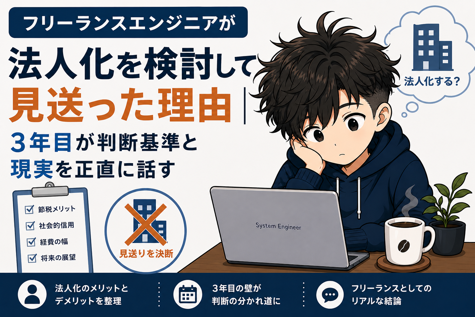 フリーランスエンジニアが法人化を検討して見送った理由